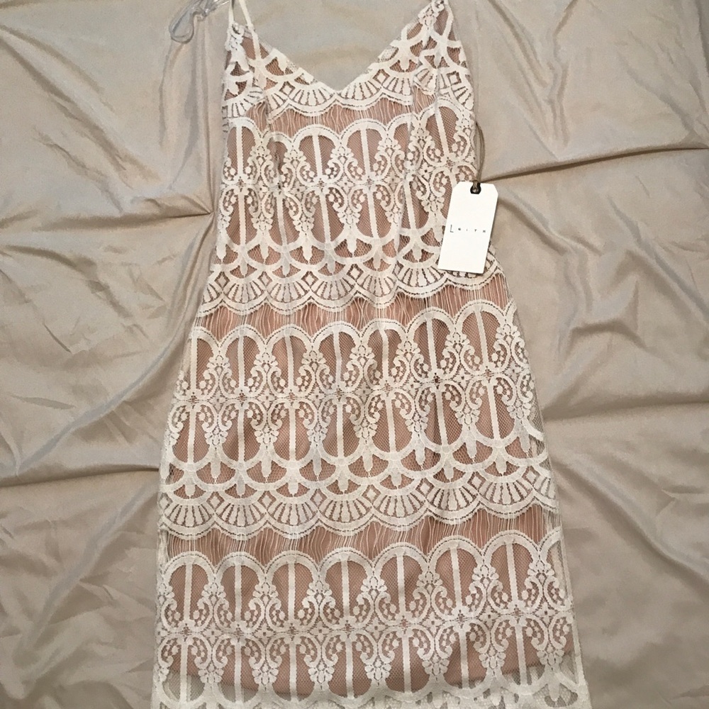 White and Nude Lace Leith Slip Dress